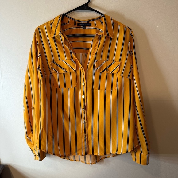 Adrienne Vittadini Tops - Adrienne Vittadini Yellow Striped Button-Up Shirt
